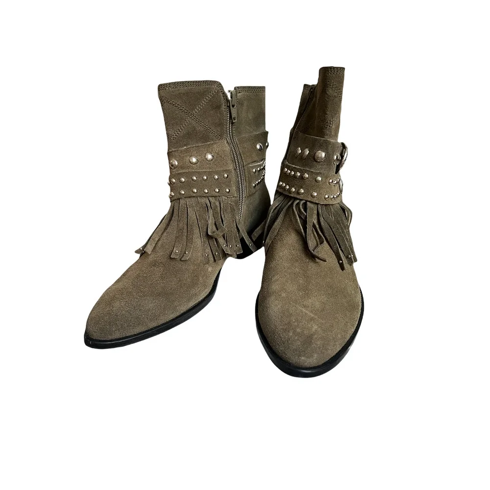 Toral Suede Olive Green Fringe Tassel Women's Ankle Boots EU 37 / US 6 - 6.5 - Picture 6 of 6